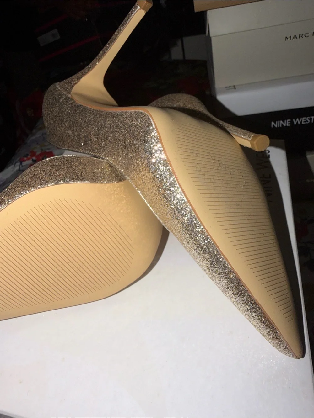 Nine West Glitter Pointed-Toe Stiletto Pumps in Gold